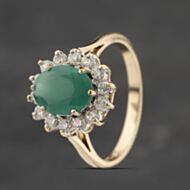 Pre-Owned 9ct Yellow Gold Green Agate & Cubic Zirconia Oval Cluster Ring 41103466