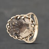 Pre-Owned Vintage 9ct Yellow Gold Smokey Quartz Large Oval Dress Ring 41103468