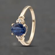 Pre-Owned 9ct Yellow Gold White Topaz & Sapphire Oval Dress Ring 41103475