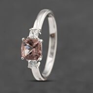Pre-Owned 9ct White Gold Pink Quartz & Cubic Zirconia Three Stone Ring 41103481