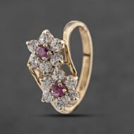 Pre-Owned 9ct Yellow Gold Ruby & Cubic Zirconia Double Cluster Ring 41103482