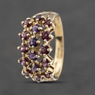 Pre-Owned 9ct Yellow Gold Amethyst & Tourmaline Three Row Ring 41103487