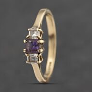 Pre-Owned 9ct Yellow Gold Amethyst & Cubic Zirconia Three Stone Ring 41103488