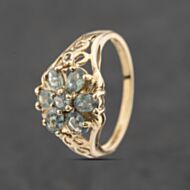 Pre-Owned 9ct Yellow Gold Green Topaz Flower Cluster Ring 41103490