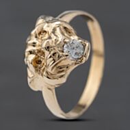 Pre-Owned 9ct Yellow Gold Cubic Zirconia Leopards Head Signet Ring 41103557