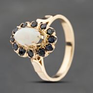 Pre-Owned Vintage Yellow Gold Opal & Sapphire Oval Cluster Ring 41103566