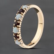 Pre-Owned 9ct Yellow Gold Garnet & Opal Half Eternity Ring 41103573