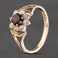Pre-Owned 9ct Yellow Gold Garnet & Opal Flower Cluster Ring 41103595