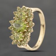 Pre-Owned 9ct Yellow Gold Peridot Triple Cluster Ring 41103613