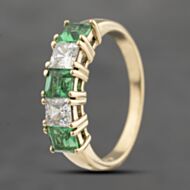 Pre-Owned 9ct Yellow Gold Paste Green & White Square Five Stone Ring 41103617