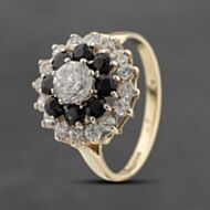 Pre-Owned 9ct Yellow Gold Sapphire & Cubic Zirconia Round Tier Cluster Ring 41103620