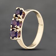 Pre-Owned 9ct Yellow Gold Amethyst Three Stone Ring 41103634