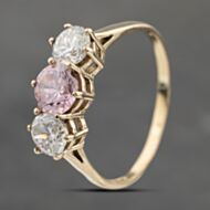 Pre-Owned 9ct Yellow Gold Pink And White Cubic Zirconia Three Stone Ring 41103652