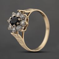 Pre-Owned 9ct Yellow Gold Sapphire & Cubic Zirconia Flower Cluster Ring 41103689