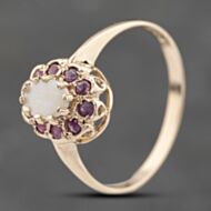 Pre-Owned Vintage 9ct Yellow Gold Opal & Ruby Oval Cluster Ring 41103775