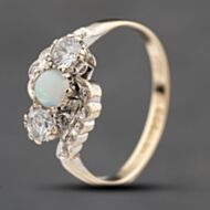 Pre-Owned Vintage 9ct Yellow Gold Opal & White Spinel Twist Three Stone Ring 41103815