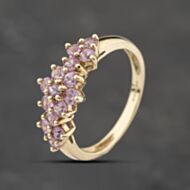 Pre-Owned 9ct Yellow Gold Pink Sapphire Triple Cluster Ring 41103864