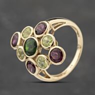Pre-Owned 9ct Yellow Gold Diopside, Peridot & Pink Tourmaline Rubover Set Dress Ring 41103865