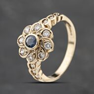 Pre-Owned 9ct Yellow Gold Sapphire & White Spinel Flower Cluster Ring 41103866