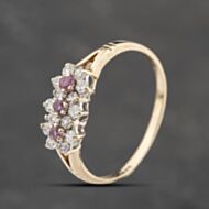 Pre-Owned 9ct Yellow Gold Ruby & Cubic Zirconia Triple Cluster Ring 41103869