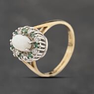 Pre-Owned 9ct Yellow Gold Opal, Emerald & Cubic Zirconia Oval Cluster Ring 41103870
