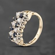 Pre-Owned 9ct Yellow Gold Sapphire & Cubic Zirconia Double Row Half Eternity Ring 41103871