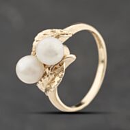 Pre-Owned 9ct Yellow Gold Cultured Pearl Leaf Shoulders Dress Ring 41103879