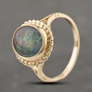 Pre-Owned 9ct Yellow Gold Opal Doublet Oval Rope Edged Dress Ring 41103914