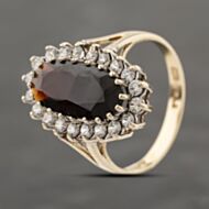 Pre-Owned 9ct Yellow Gold Garnet & Cubic Zirconia Oval Cluster Ring 41103934