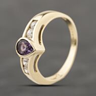 Pre-Owned 9ct Yellow Gold Amethyst & Cubic Zirconia Half Wishbone Ring 41103942