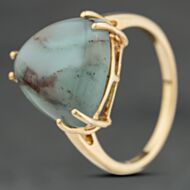 Pre-Owned 9ct Yellow Gold Moss Agate Triangular Dress Ring 41103951