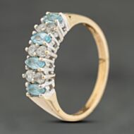 Pre-Owned 9ct Yellow Gold Blue Topaz & Cubic Zirconia Half Eternity Ring 41103954