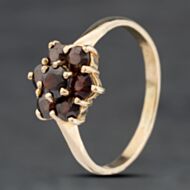 Pre-Owned 9ct Yellow Gold Garnet Flower Cluster Ring 41103962