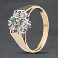 Pre-Owned 9ct Yellow Gold Emerald & Cubic Zirconia Flower Cluster Ring 41103963