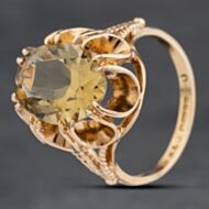 Pre-Owned 9ct Yellow Gold Smoky Quartz Large Oval Scallop Edge Dress Ring 41103965