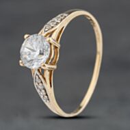 Pre-Owned 9ct Yellow Gold Cubic Zirconia Shoulder Set Solitaire Ring 41103973