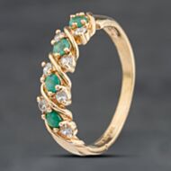 Pre-Owned 9ct Yellow Gold Emerald & Cubic Zirconia Three Row Half Eternity Ring 41103980