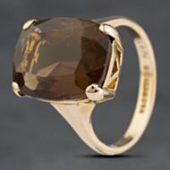 Pre-Owned 9ct Yellow Gold Smoky Quartz Large Oblong Dress Ring 41103985