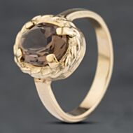 Pre-Owned Vintage Yellow Gold Smoky Quartz Oval Rope Edge Dress Ring 41103990
