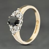 Pre-Owned 9ct Yellow Gold Sapphire & Cubic Zirconia Oval Seven Stone Ring 41104001