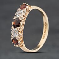 Pre-Owned 9ct Yellow Gold Garnet & White Spinel Five Stone Ring 41104029