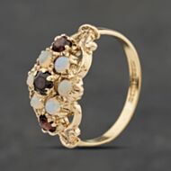 Pre-Owned 9ct Yellow Gold Opal & Garnet Cluster Ring 41104048