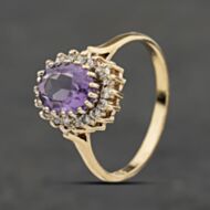 Pre-Owned Vintage Yellow Gold Amethyst & Cubic Zirconia Oval Cluster Ring 41104078