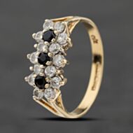 Pre-Owned 9ct Yellow Gold Sapphire & Cubic Zirconia Triple Cluster Ring 41104090
