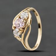 Pre-Owned 9ct Yellow Gold Pink Cubic Zirconia & Cubic Zirconia Three Stone Ring 41104094
