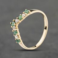 Pre-Owned 9ct Yellow Gold Emerald & Cubic Zirconia Half Wishbone Ring 41104112