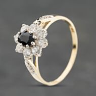 Pre-Owned 9ct Yellow Gold Sapphire & Cubic Zirconia Flower Cluster Ring 41104139