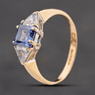 Pre-Owned 9ct Yellow Gold Blue Glass & Cubic Zirconia Three Stone Ring 41104207