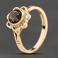 Pre-Owned 9ct Yellow Gold Smoky Quartz Round Loop Edged Dress Ring 41104269