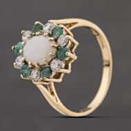 Pre-Owned 9ct Yellow Gold Opal, Emerald & Cubic Zirconia Oval Cluster Ring 41104282
